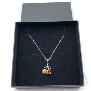 S925 Sterling Silver Sparkly Rose Gold Cherry Pendant Necklace